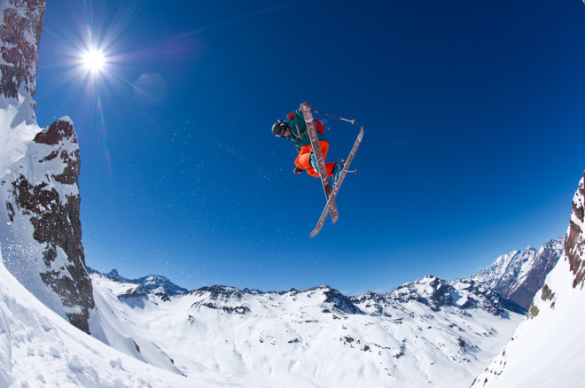 Man skiing, Portillo, Chile.